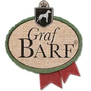 Logo von Graf Barf mit einem Hund in einer edelen Stickerei sowie gross dem Namen